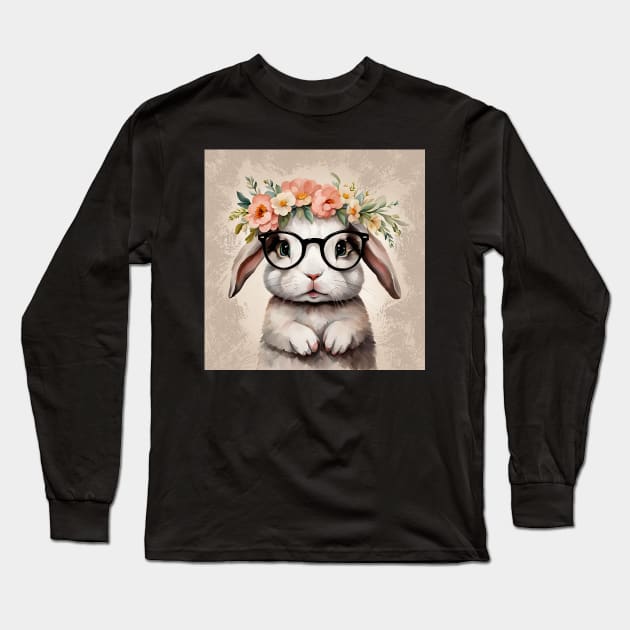 Baby Bunny Wearing Glasses Long Sleeve T-Shirt by LittleBean